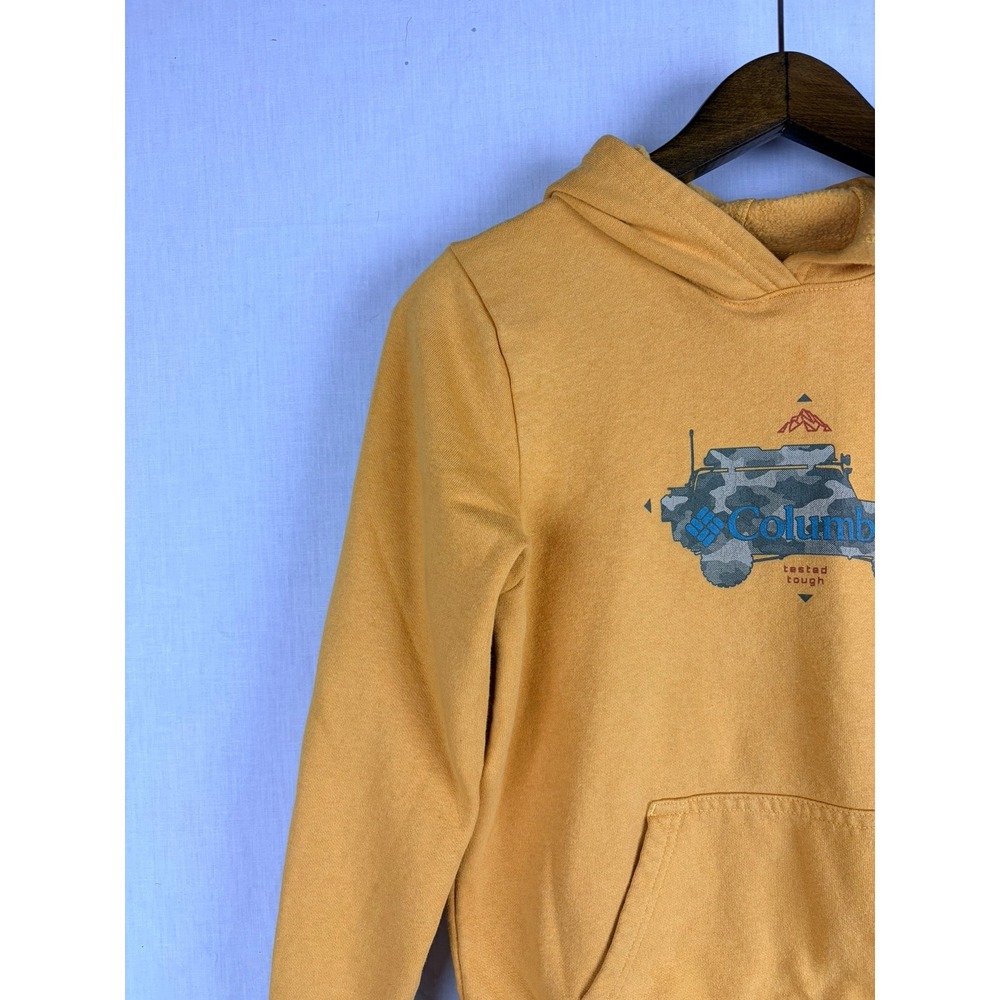 Columbia Mustard Yellow Graphic Hoodie Jeep Tough Pullover Boys M Sweatshirt - Picture 3 of 12